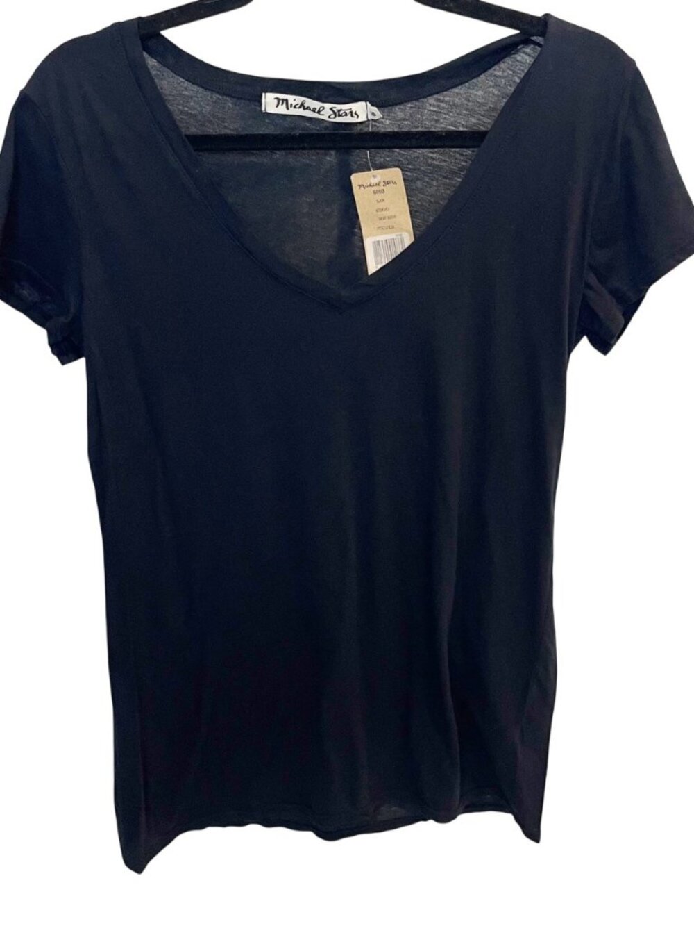 NEW Michael Stars Short Sleeve Fitted V-Neck Tee Black Minimalist - One Size